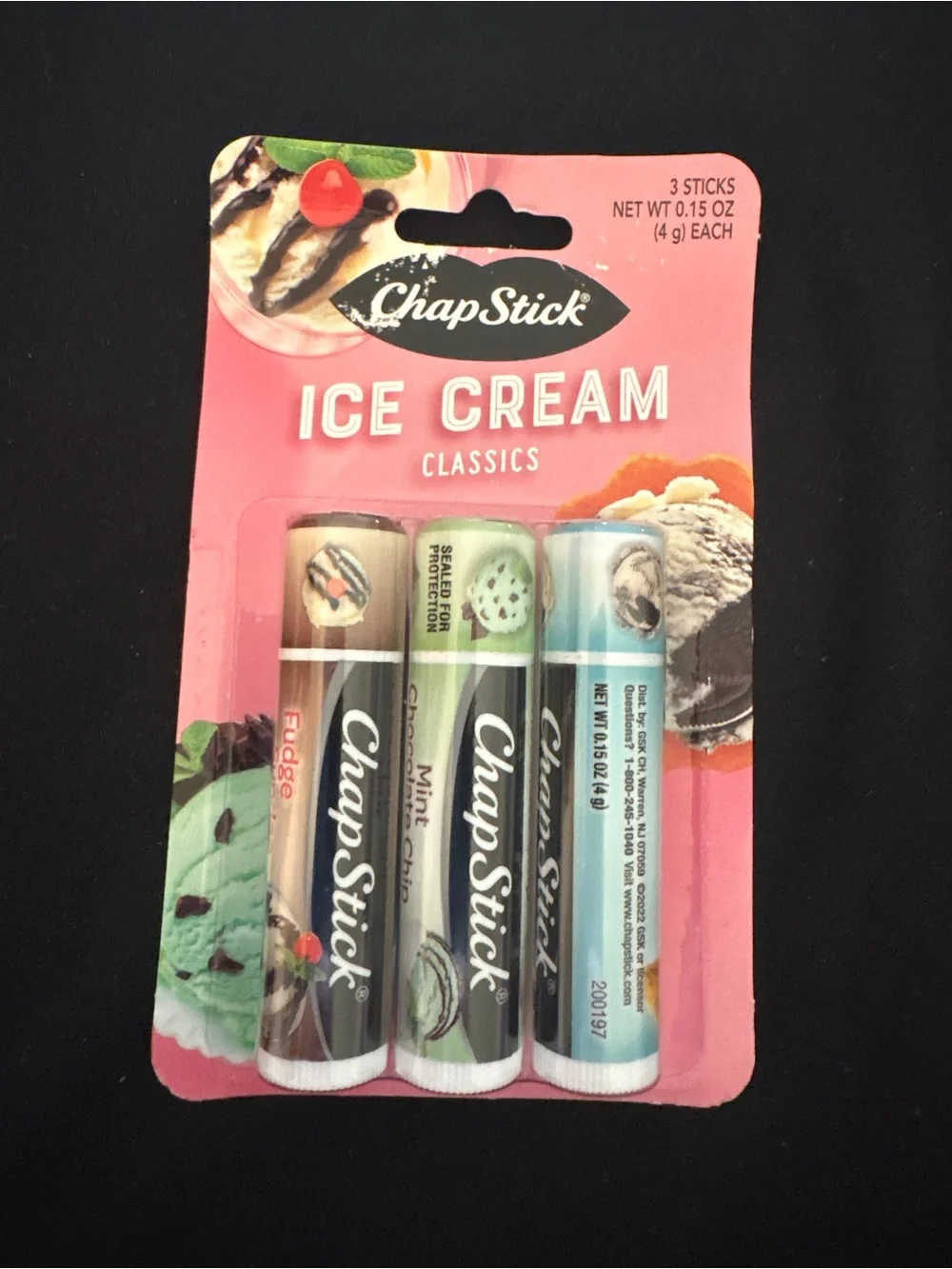 ChapStick Ice Cream Classics 3 Pack Fudge Mint Chocolate Cookies & Cream